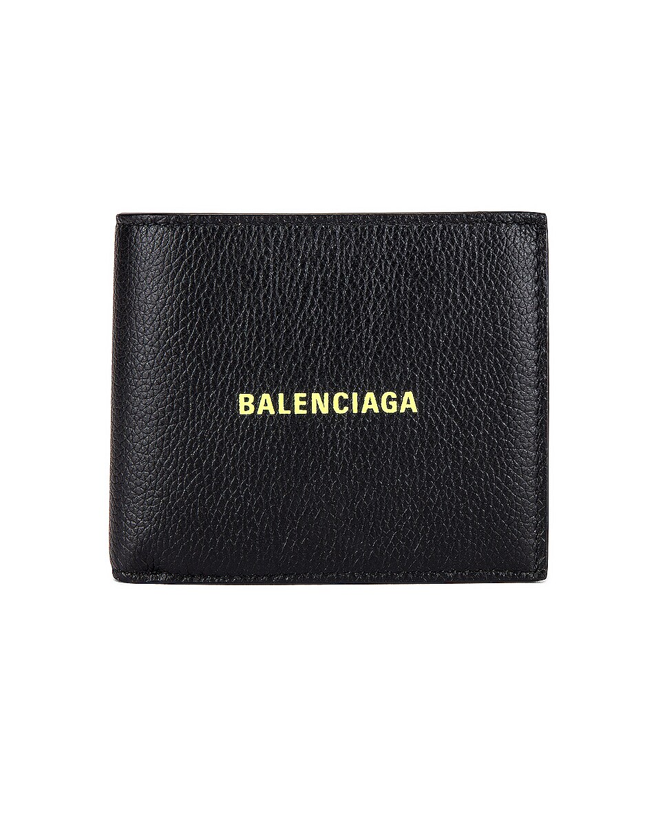 Image 1 of Balenciaga Cash Square Wallet in Black & Fluo Yellow