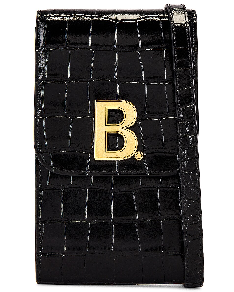 Image 1 of Balenciaga B Phone Holder in Black