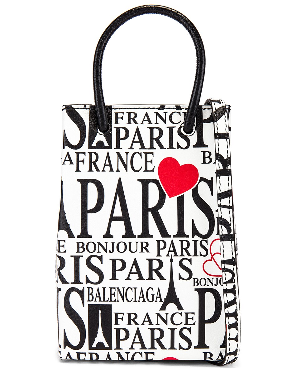 Image 1 of Balenciaga Phone Strap Shopping Bag in Paris Bonjour