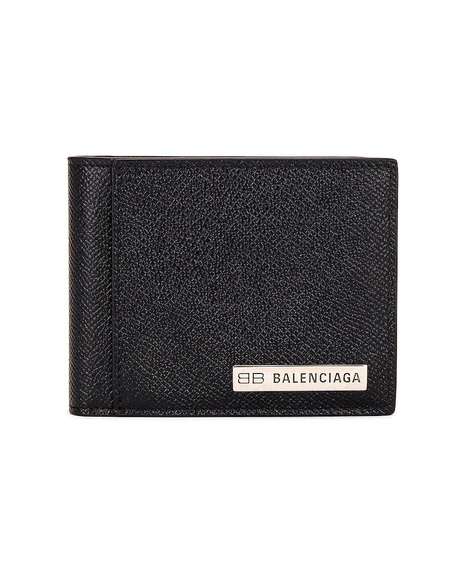 Image 1 of Balenciaga Plate Bifold Card Holder in Black