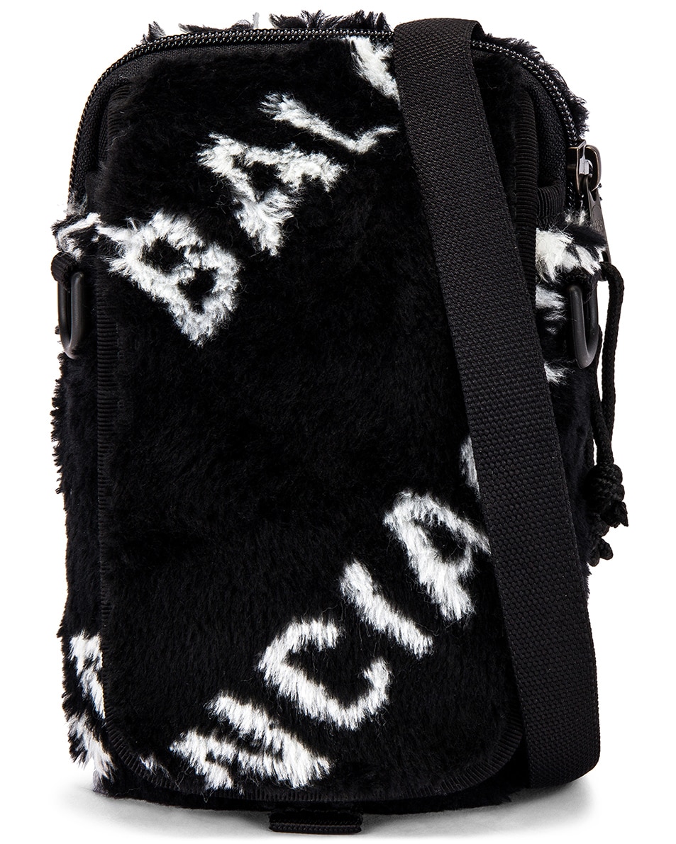 Image 1 of Balenciaga Logo Faux Fur Crossbody Pouch in Black & White