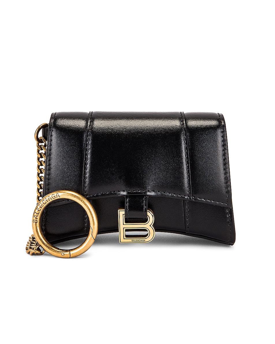 Balenciaga Hourglass Card Case Keychain in Black | FWRD