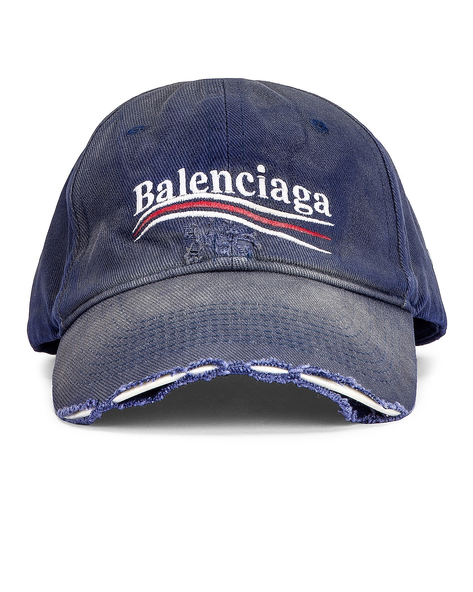 Image 1 of Balenciaga Political Destroyed Baseball Hat in Sapphire & White