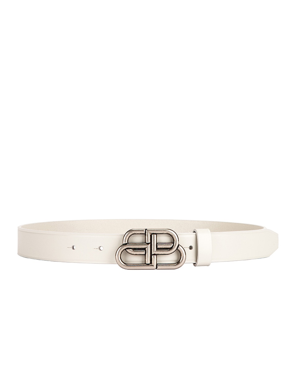 Balenciaga BB Thin Belt in Chalky White | FWRD