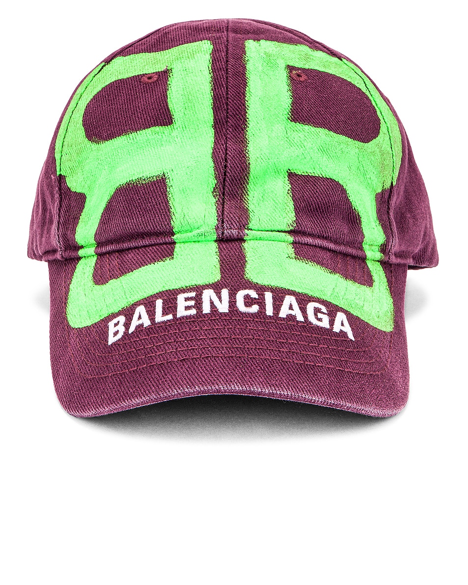 Image 1 of Balenciaga BB Sprayed Cap in Grape & Fluo Green