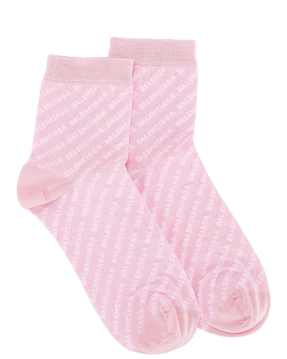 Image 1 of Balenciaga All Over Logo Socks in Pink & White