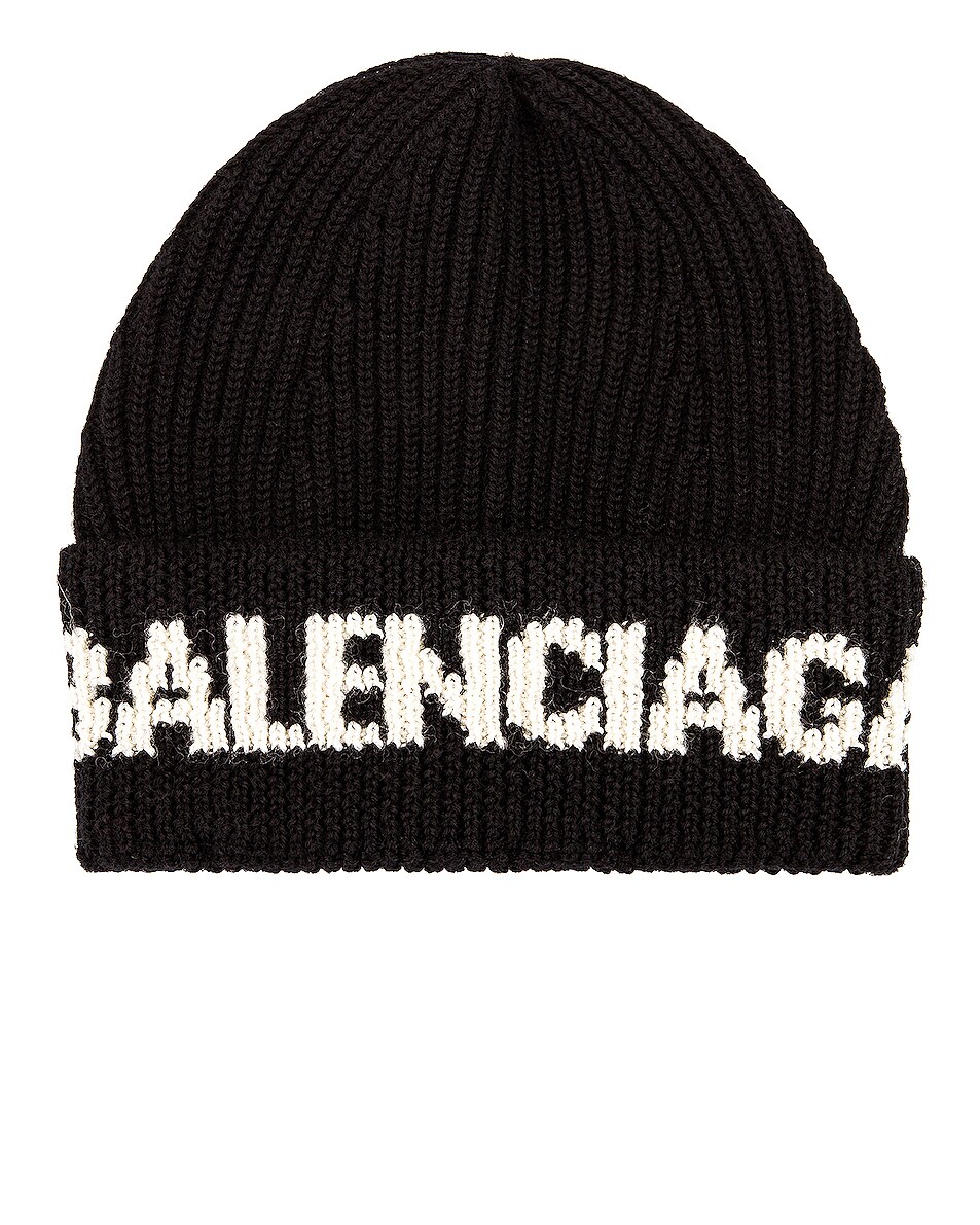 Image 1 of Balenciaga Logo Beanie in Black & White