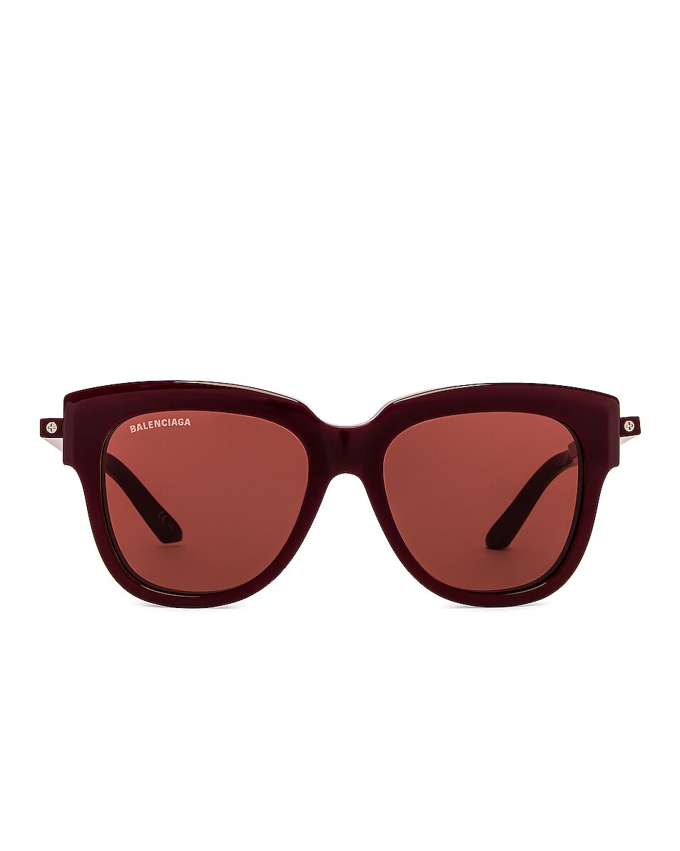 Image 1 of Balenciaga Reverse Logo Sunglasses in Shiny Solid Burgundy