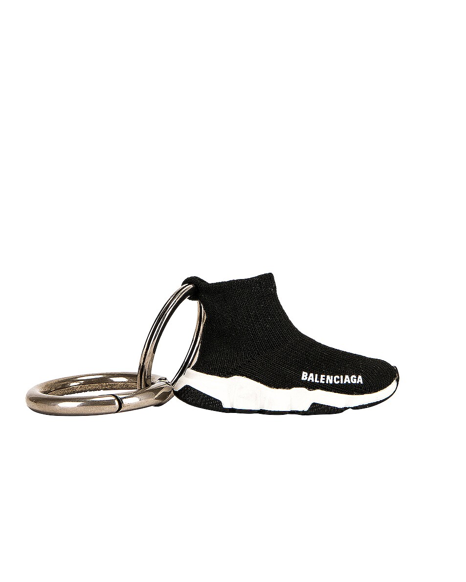 Image 1 of Balenciaga Speed Key Ring in Black & White