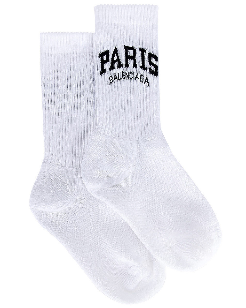 Image 1 of Balenciaga Paris Tennis Socks in White & Black