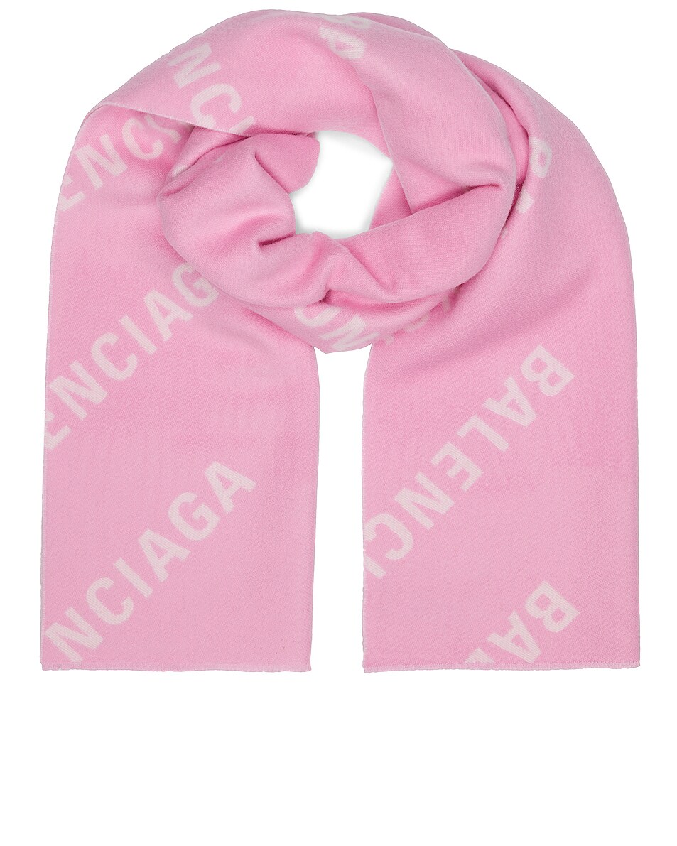 Image 1 of Balenciaga All Over Logo Scarf in Pink & White