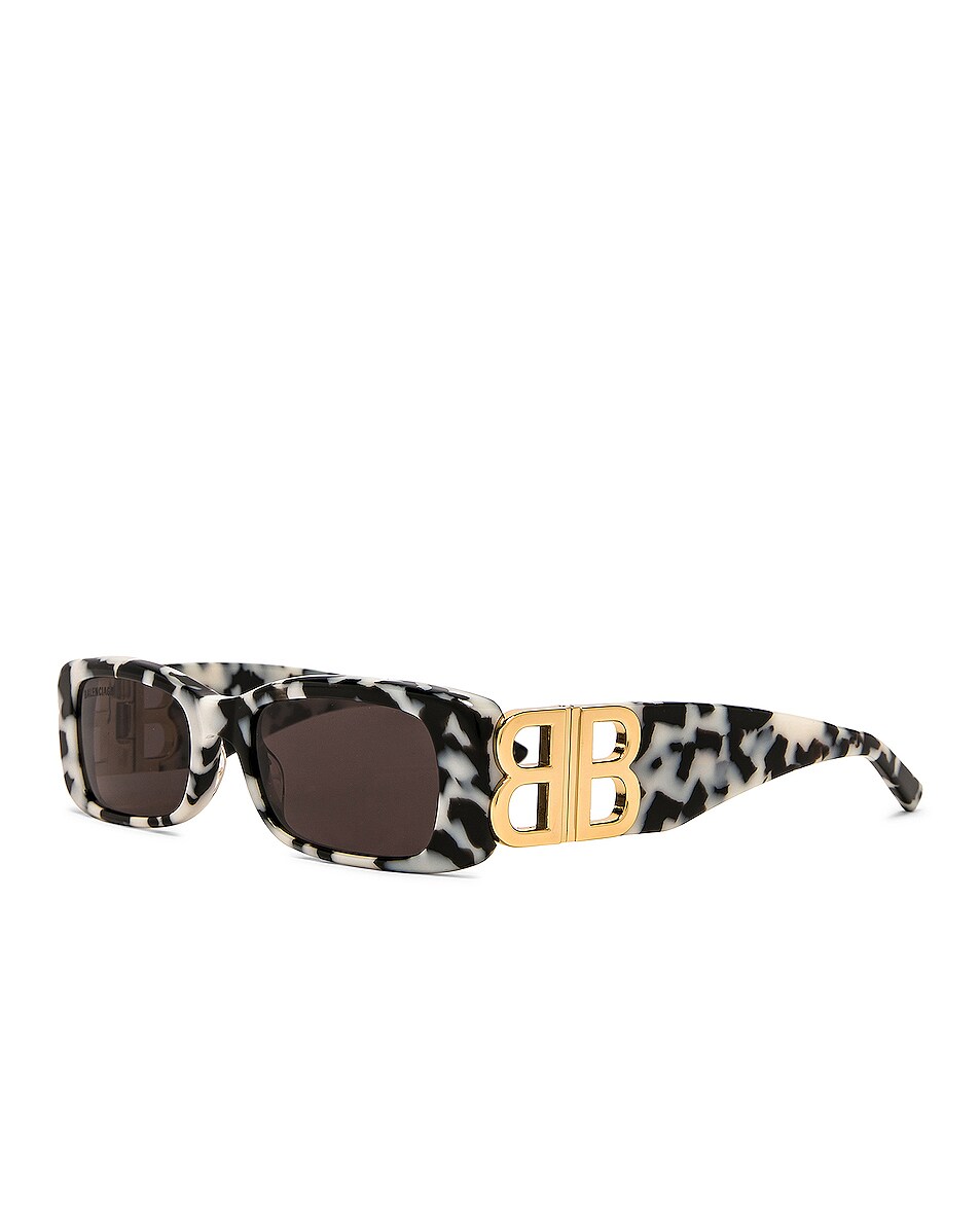 Balenciaga Dynasty Narrow Sunglasses in Shiny Black & White Havana | FWRD