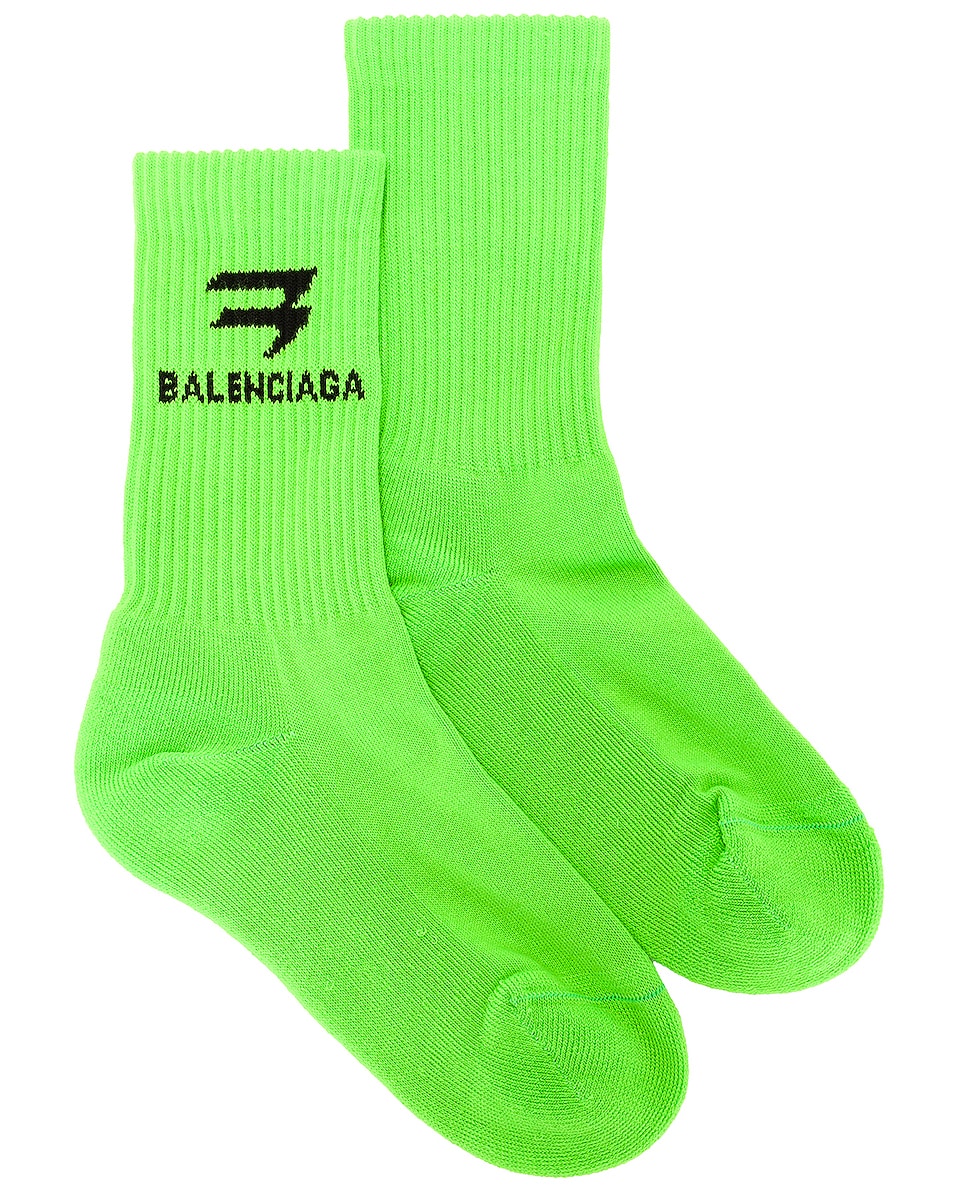 Image 1 of Balenciaga New Sporty B Socks in Grass Green & Black
