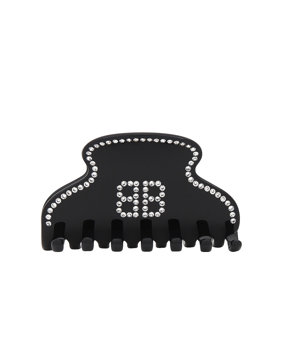 Image 1 of Balenciaga Holli Bb Grip Hair Clip in Black & Crystal