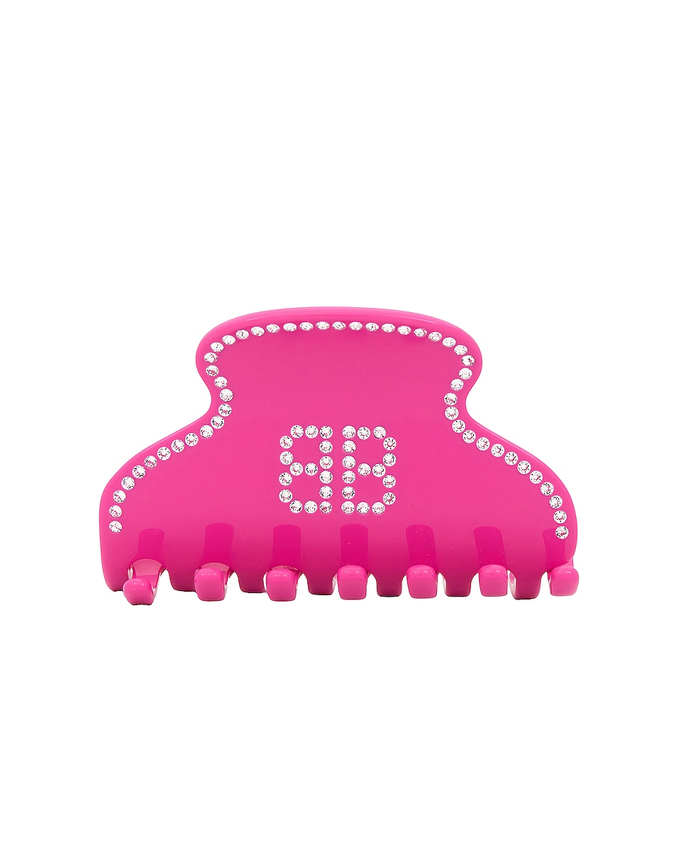 Image 1 of Balenciaga Holli Bb Grip Hair Clip in Pink & Crystal