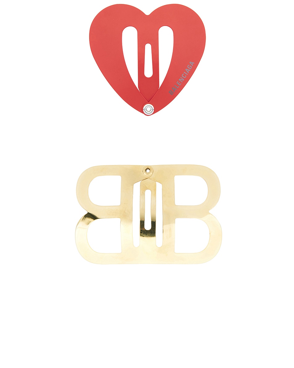 Image 1 of Balenciaga Bazaar Love Bb Clip Set Of 2 in Matte Red & Shiny Gold