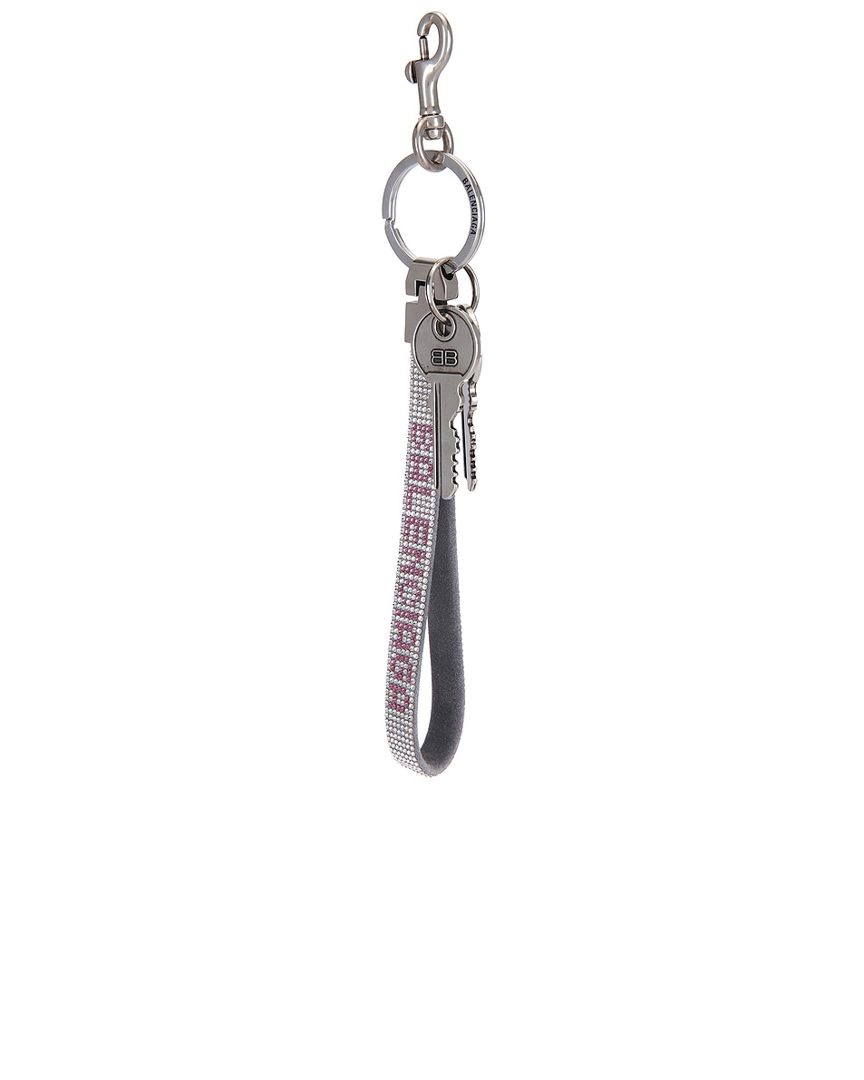 Image 1 of Balenciaga Charm Balen Strass Keychain in Smoke Grey & Pink