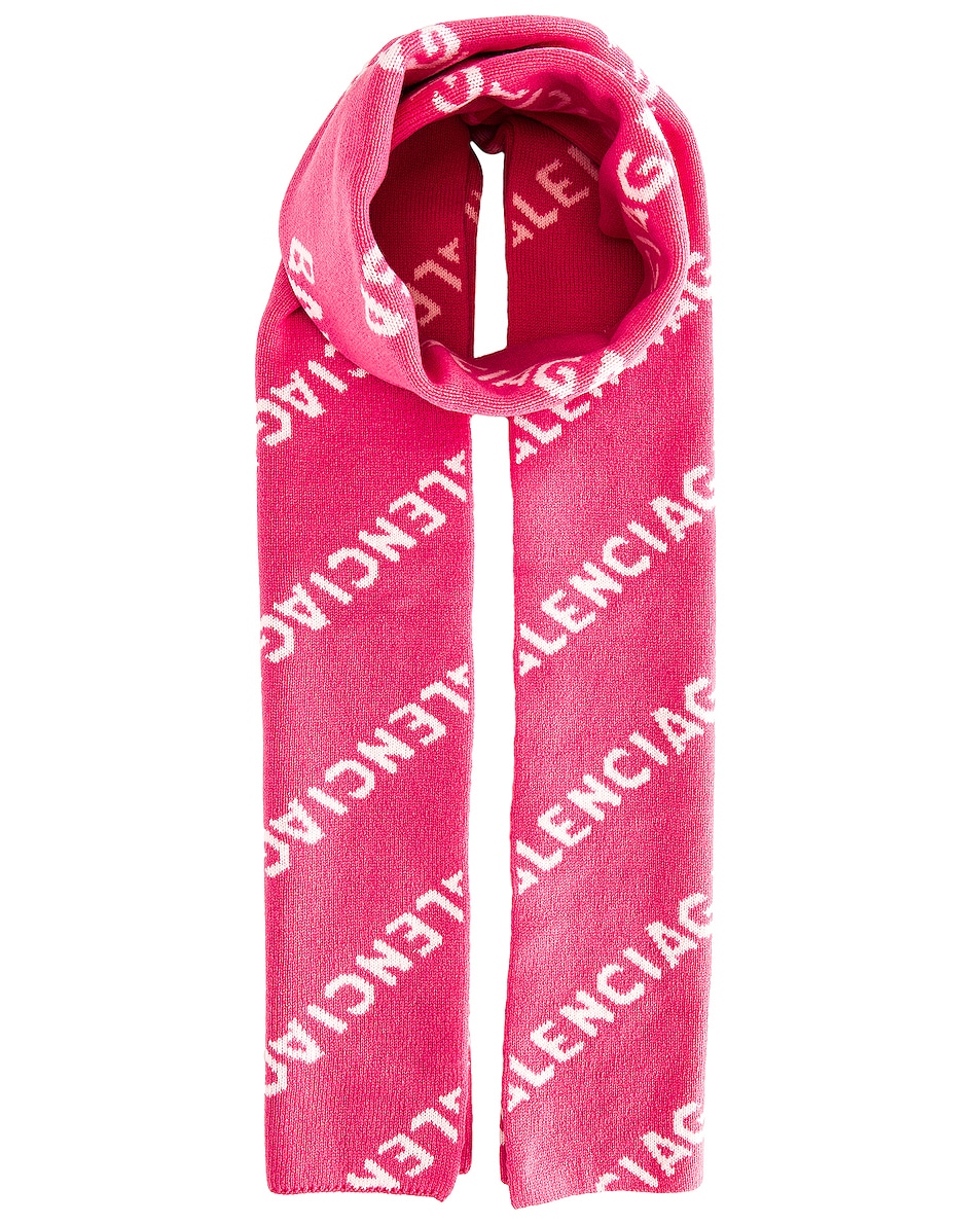 Image 1 of Balenciaga Logo Scarf in Pink & White