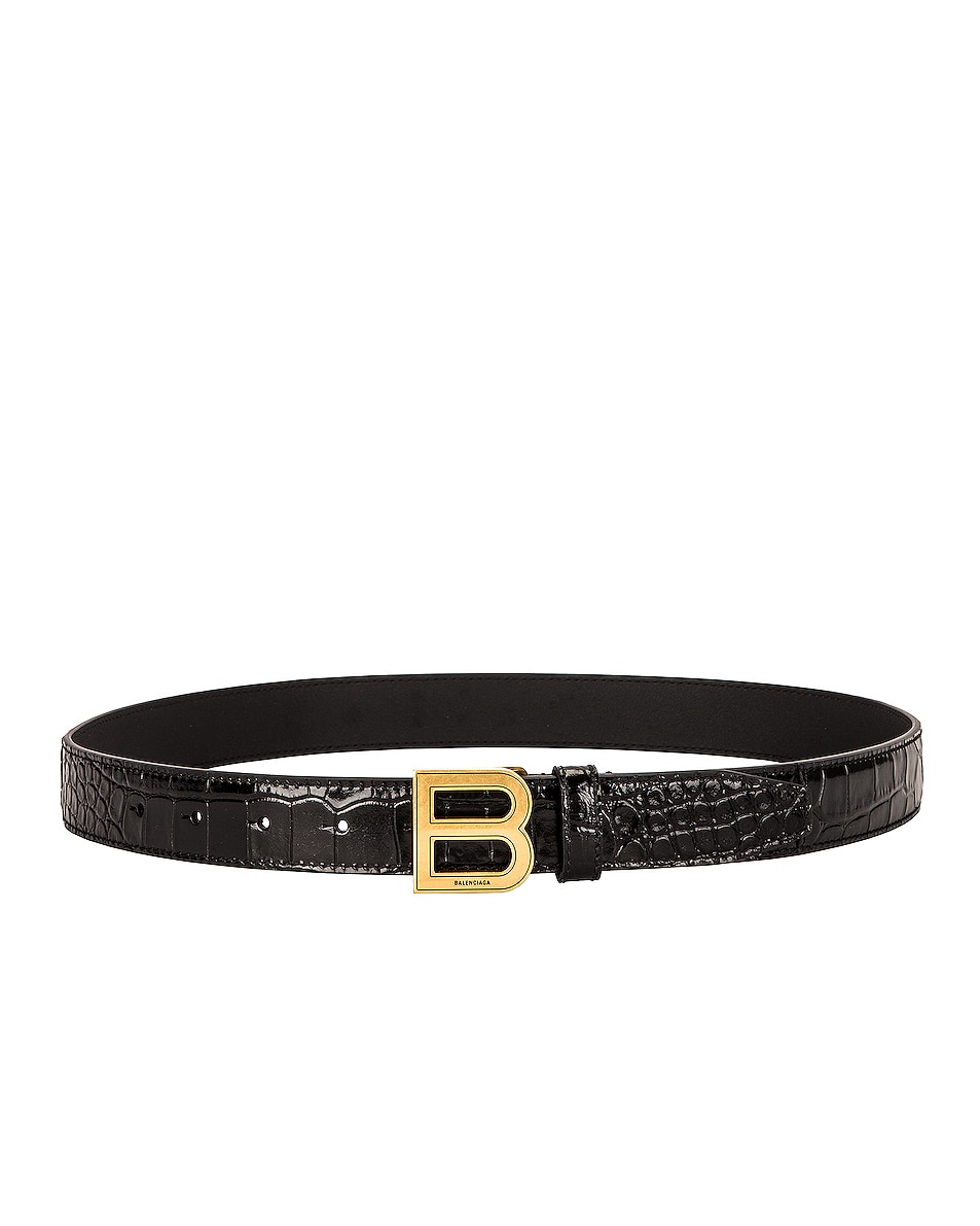 Image 1 of Balenciaga Thin Hourglass Belt in Black