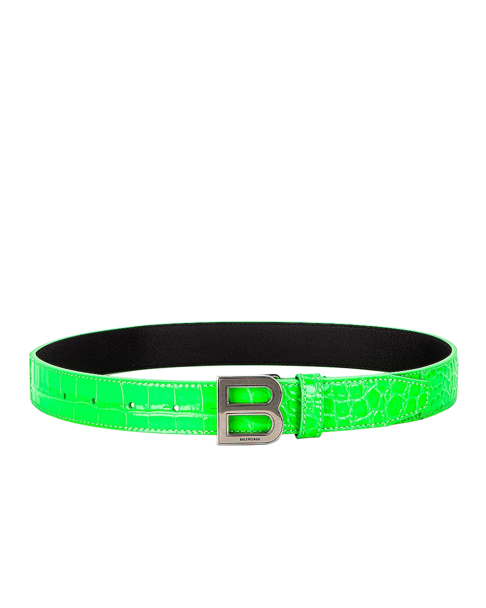 Image 1 of Balenciaga Thin Hourglass Belt in Fluo Green