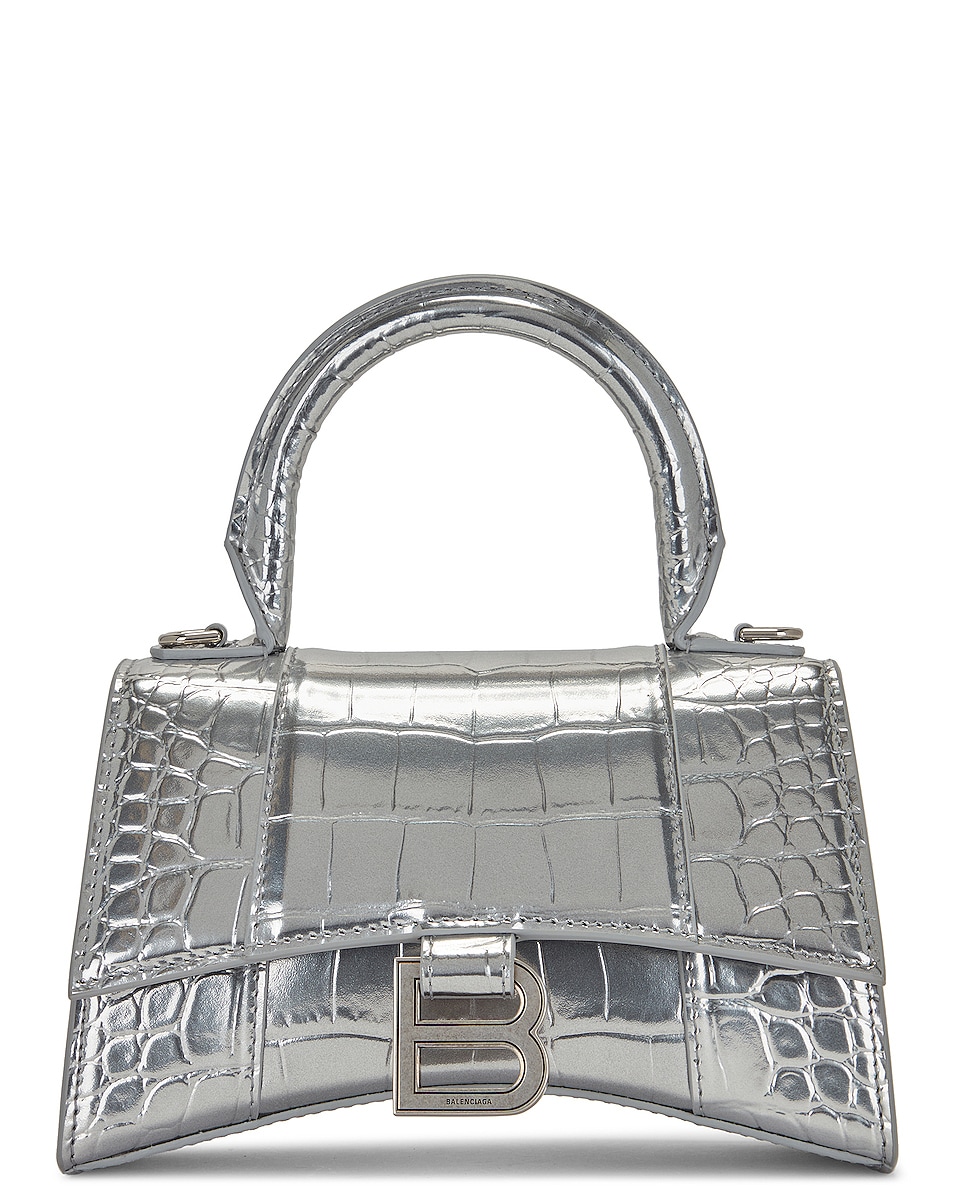 Balenciaga XS Hourglass Top Handle Bag in Silver | FWRD