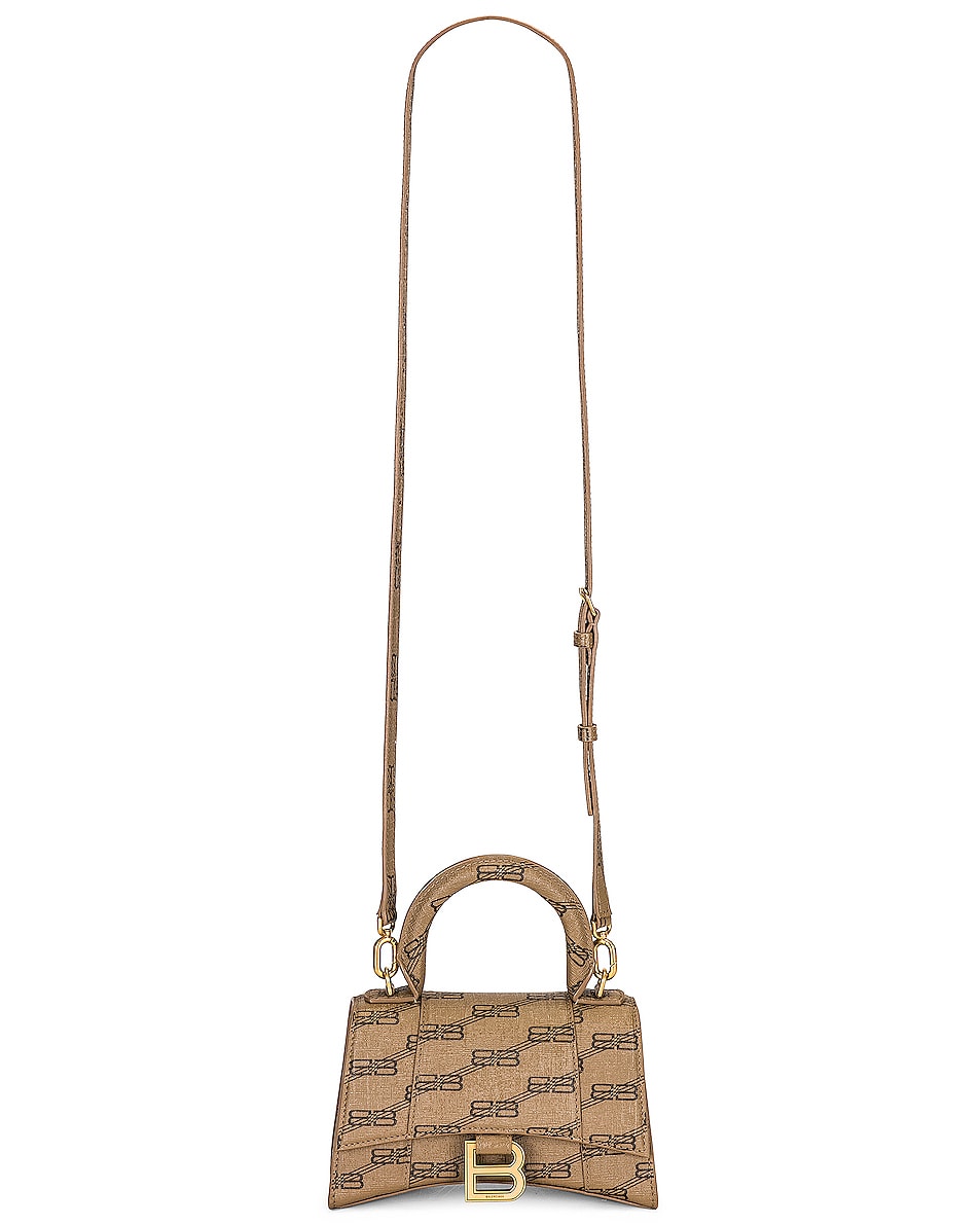 Image 1 of Balenciaga Extra Small Hourglass Top Handle Bag in Beige & Brown