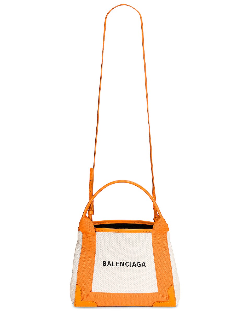 Image 1 of Balenciaga Extra Small Navy Cabas Bag in Natural, Pop Orange, & Black