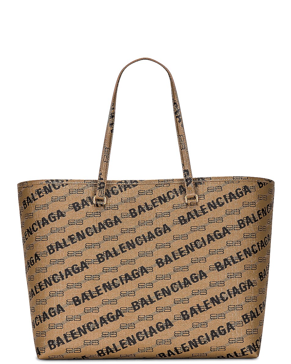 Image 1 of Balenciaga Large Monogram Signature Shopping Bag in Beige Brown & Black