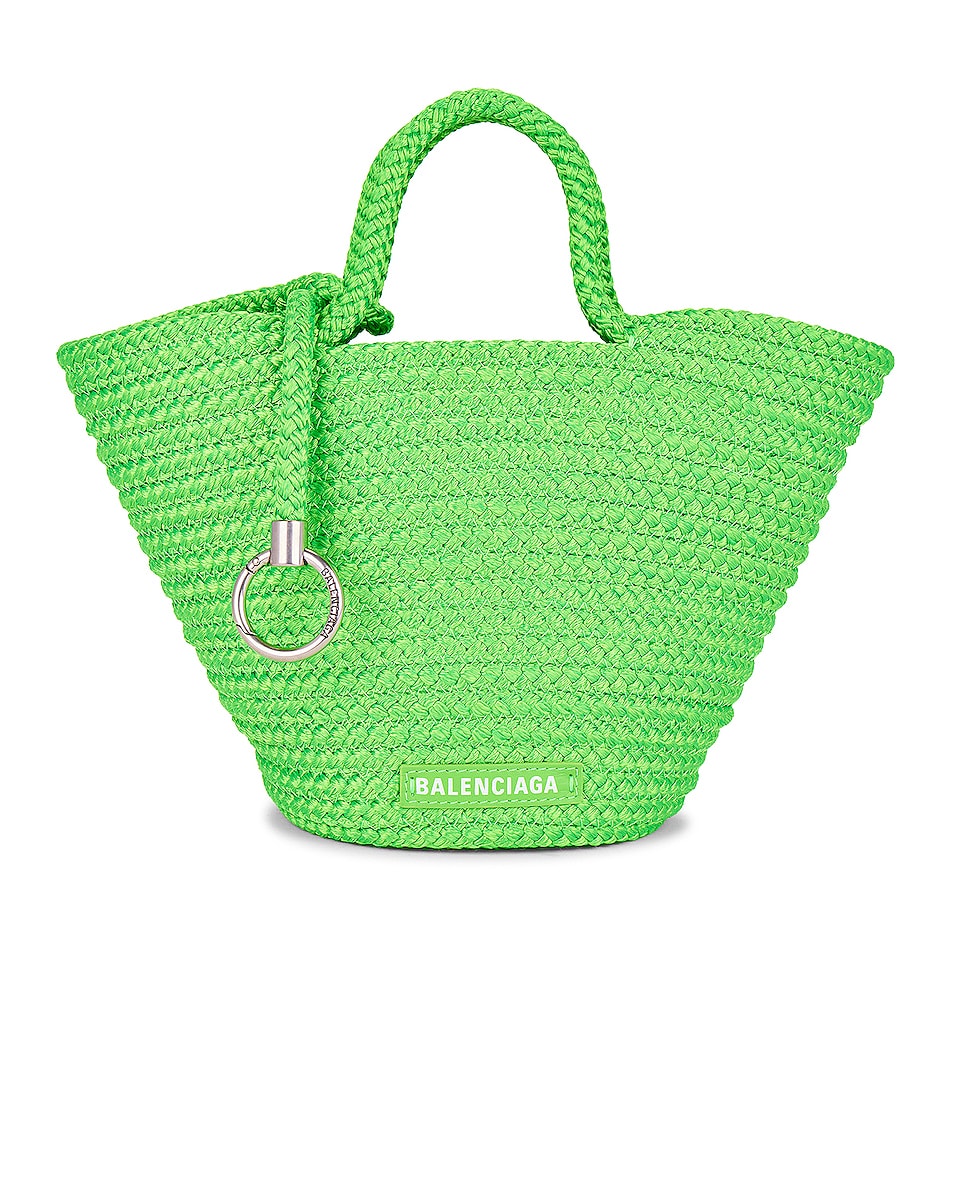 Image 1 of Balenciaga Small Ibiza Basket Bag in Acid Green & White