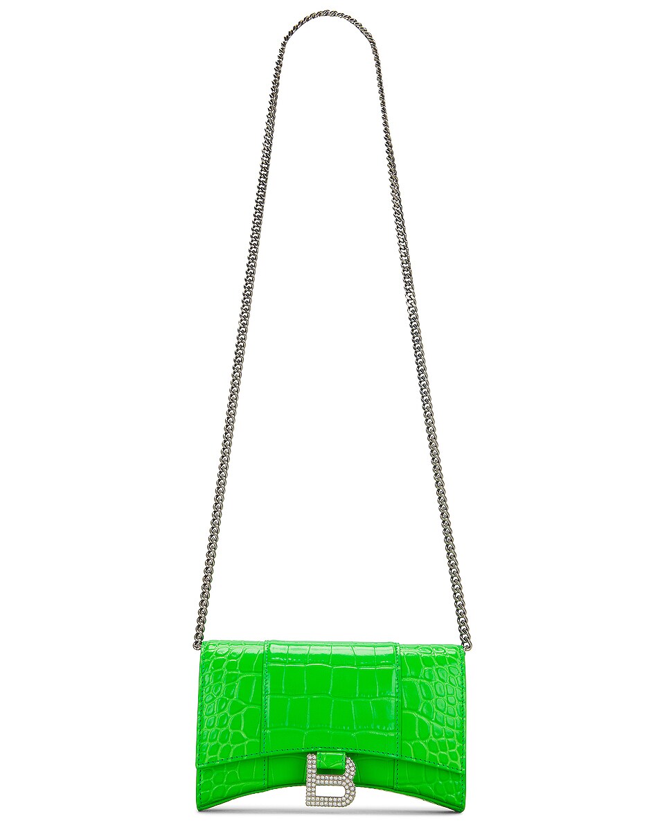 Image 1 of Balenciaga Hourglass Wallet On Chain Bag in Fluo Green