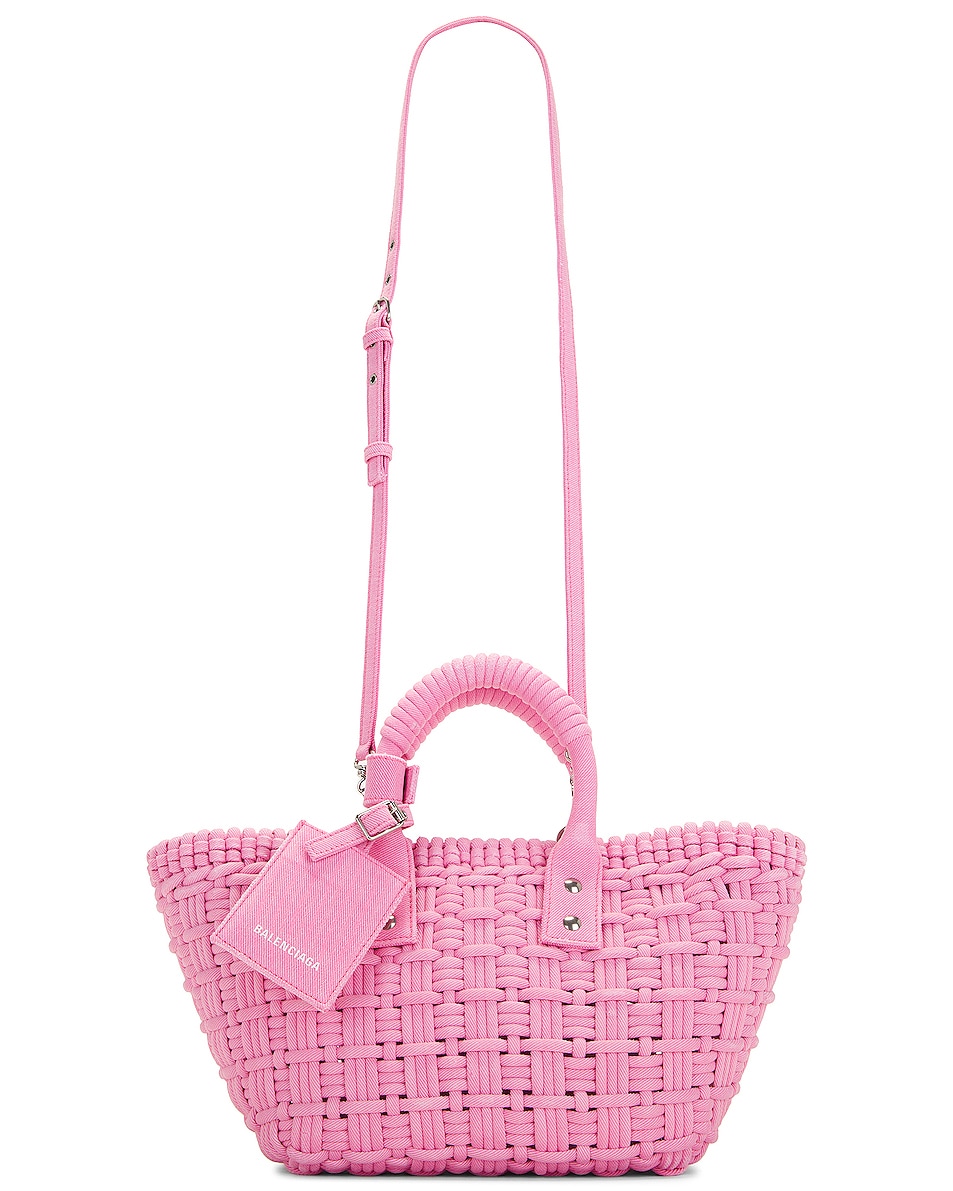 Image 1 of Balenciaga Extra Small Denim Bistro Basket Bag in Pink