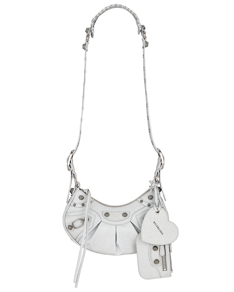 Image 1 of Balenciaga XS Le Cagole Sparkling Shoulder Bag in Silver