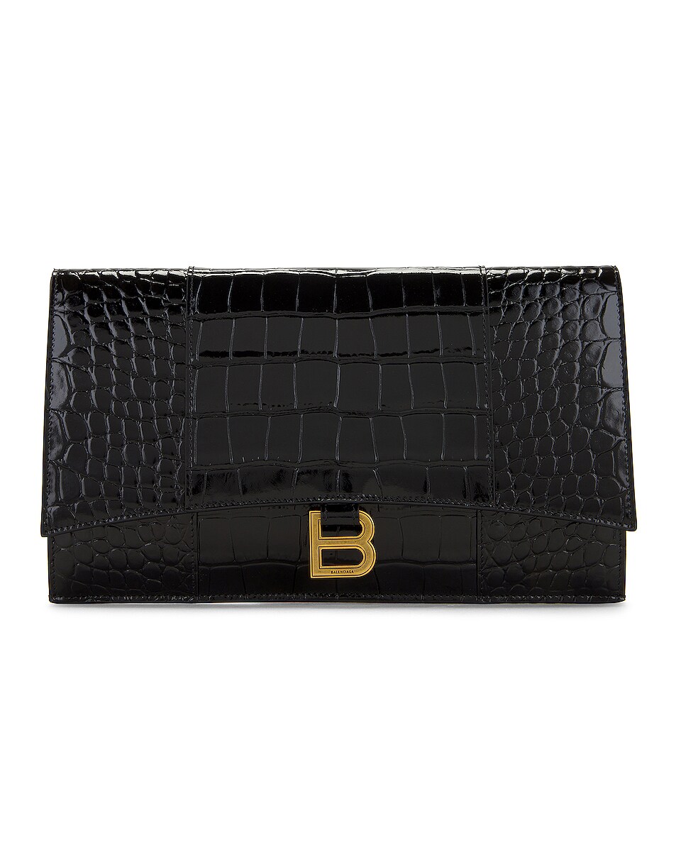 Image 1 of Balenciaga Hourglass Flat Pouch in Black