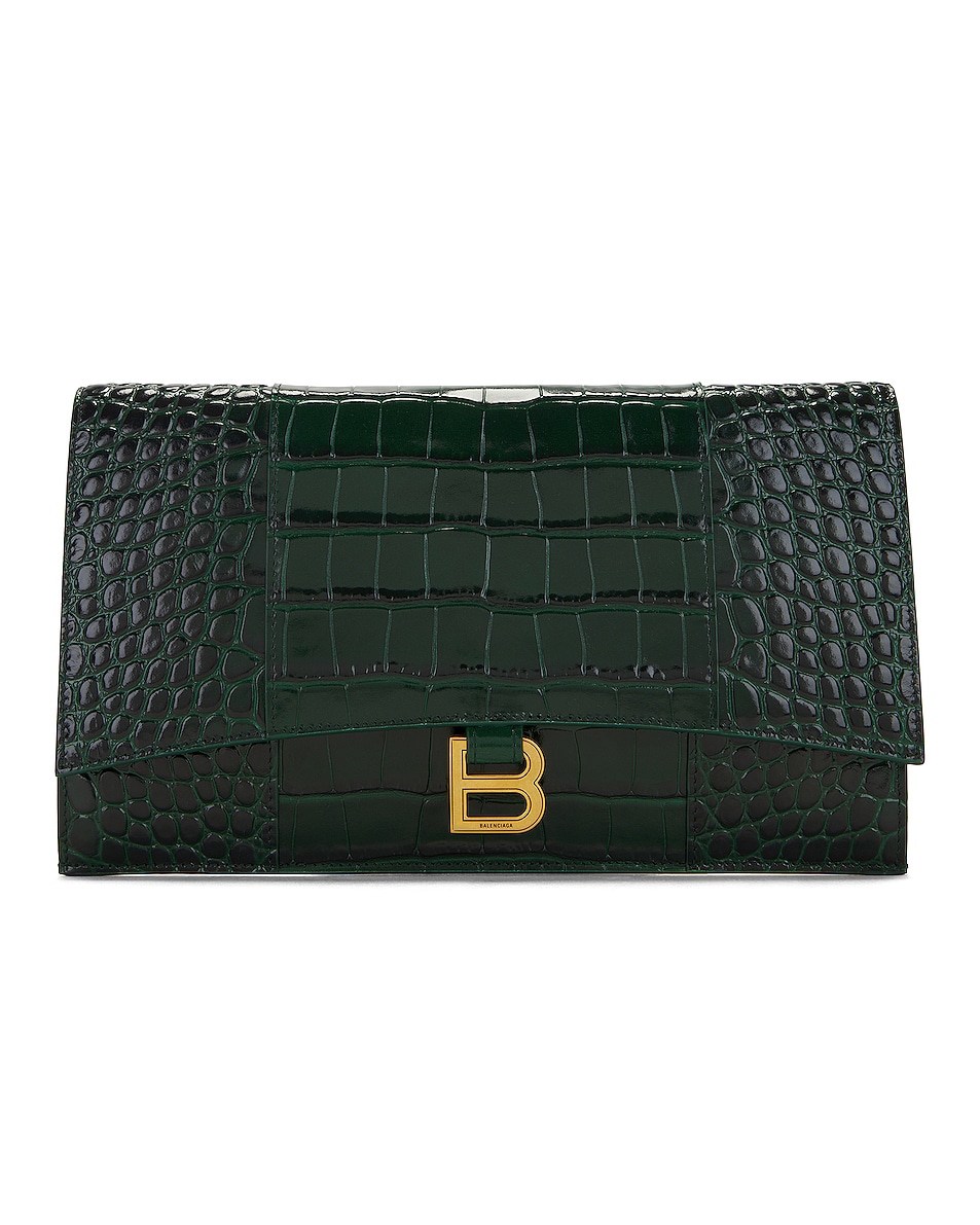 Image 1 of Balenciaga Hourglass Flat Pouch in Forest Green