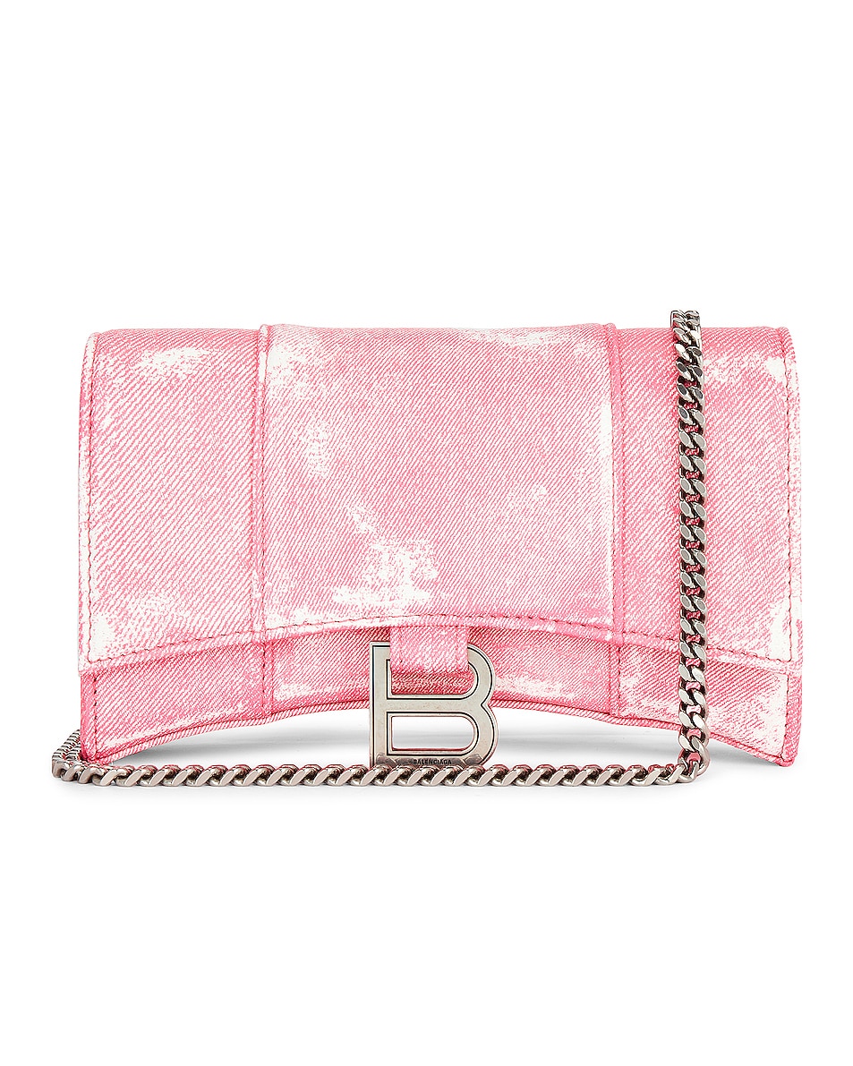 Image 1 of Balenciaga Hourglass Wallet On A Chain in Denim Pink