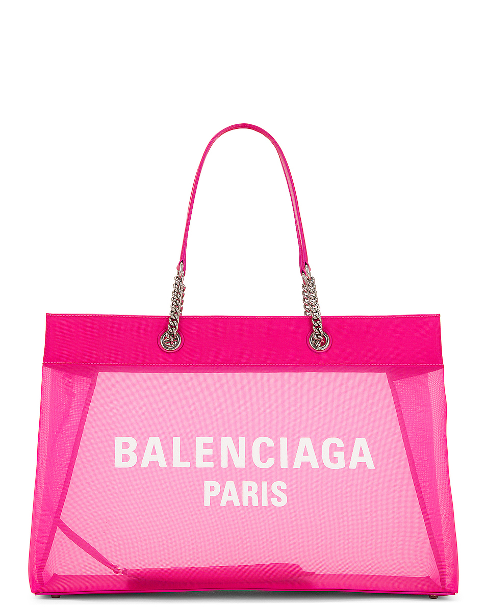 Image 1 of Balenciaga Large Duty Free Tote Bag in Fuchsia & White