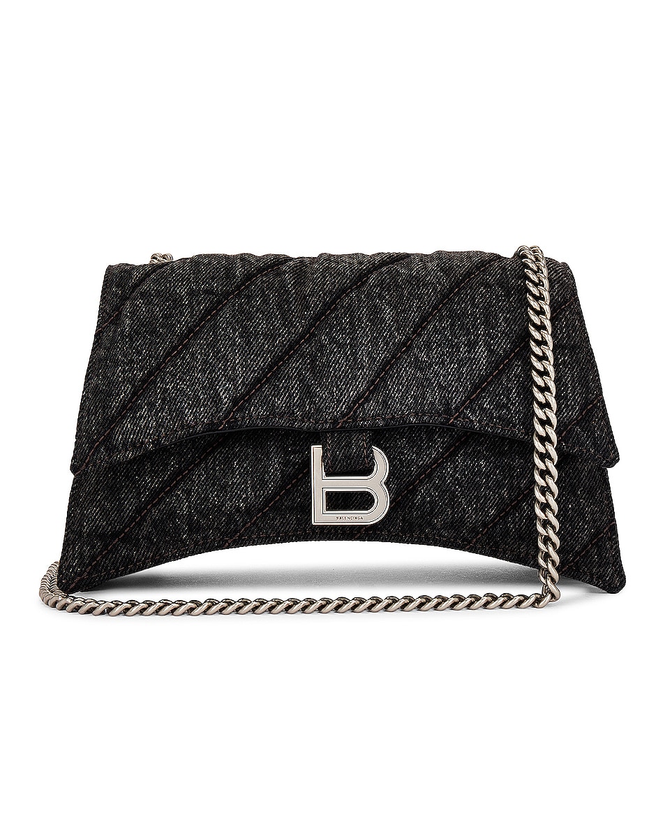 Image 1 of Balenciaga Crush Wallet On Chain Bag in Charcoal Black