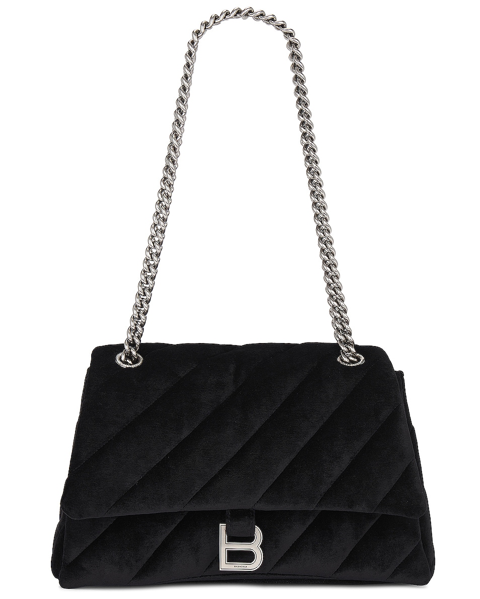 Image 1 of Balenciaga Crush Medium Velvet Chain Bag in Black