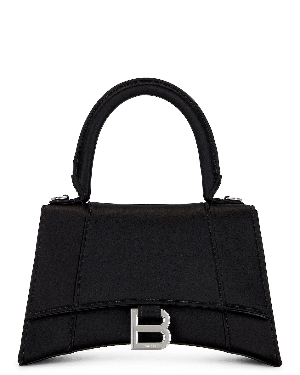 Image 1 of Balenciaga Hourglass Satin Top Handle Small Bag in Black