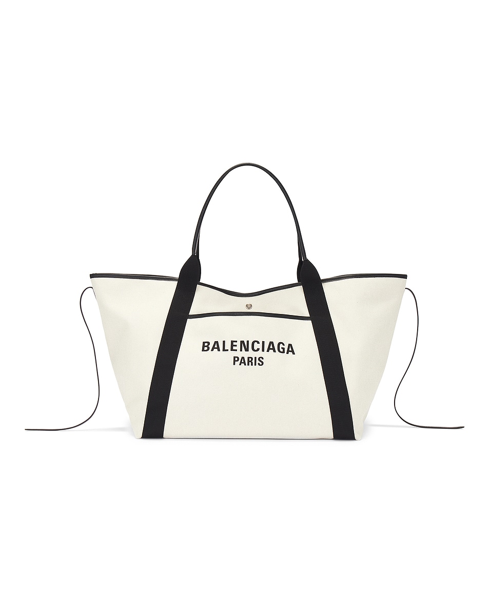 Image 1 of Balenciaga Navy Revamp Large Tote Bag in Natural & Black