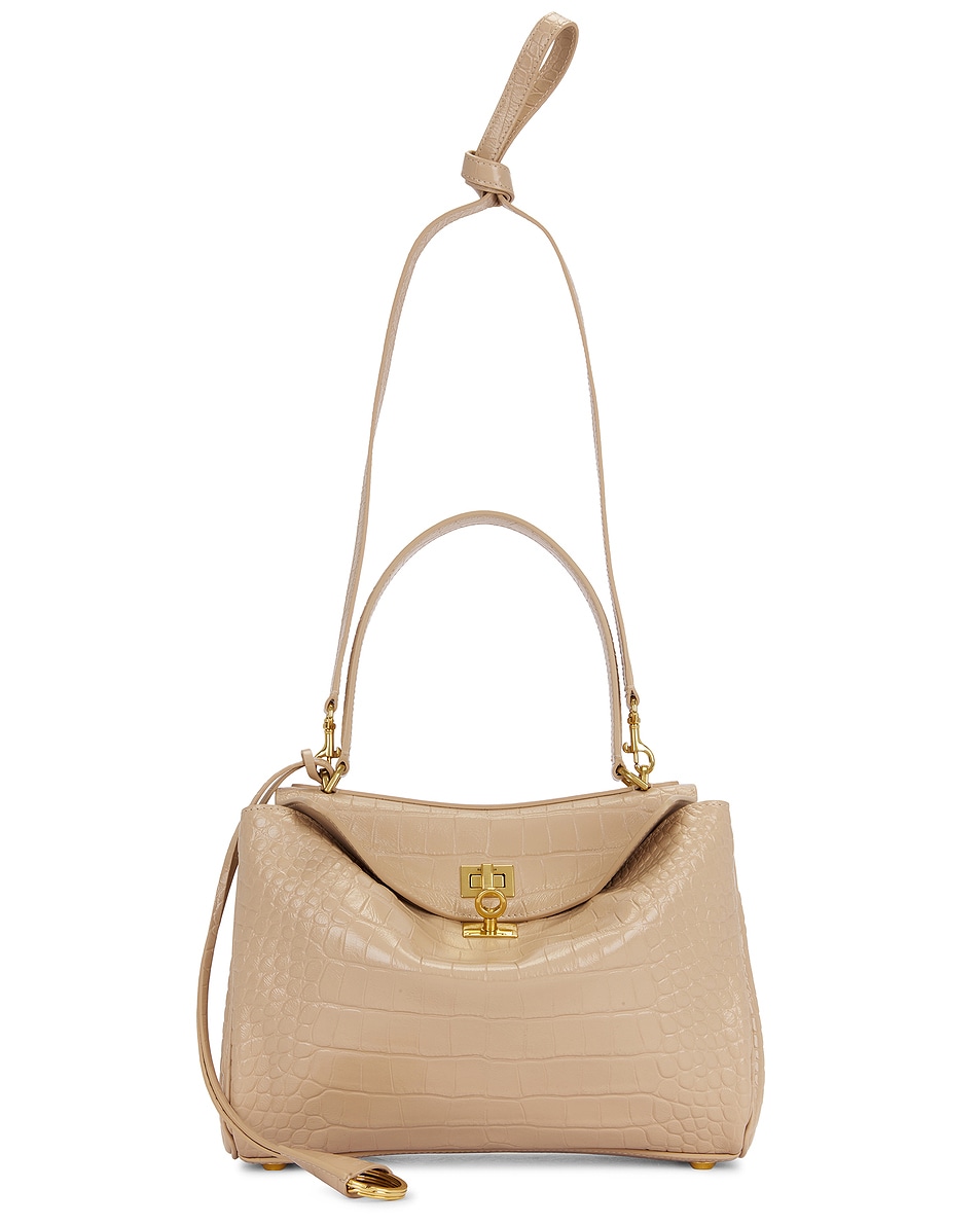 Image 1 of Balenciaga Rodeo Embossed Croc Small Top Handle Bag in Nude
