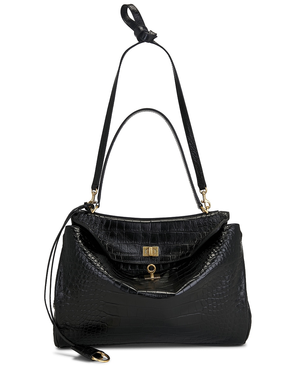 Image 1 of Balenciaga Rodeo Embossed Croc Medium Top Handle Bag in Black