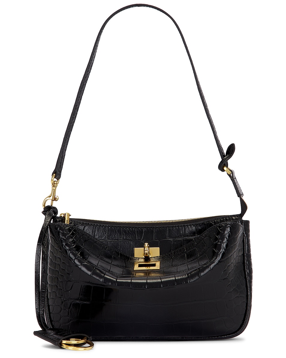Image 1 of Balenciaga Rodeo Sling Embossed Croc Pochette Bag in Black