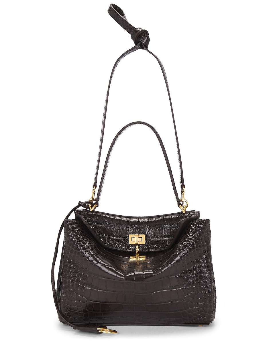 Image 1 of Balenciaga Rodeo Small Croc Embossed Top Handle Bag in Espresso