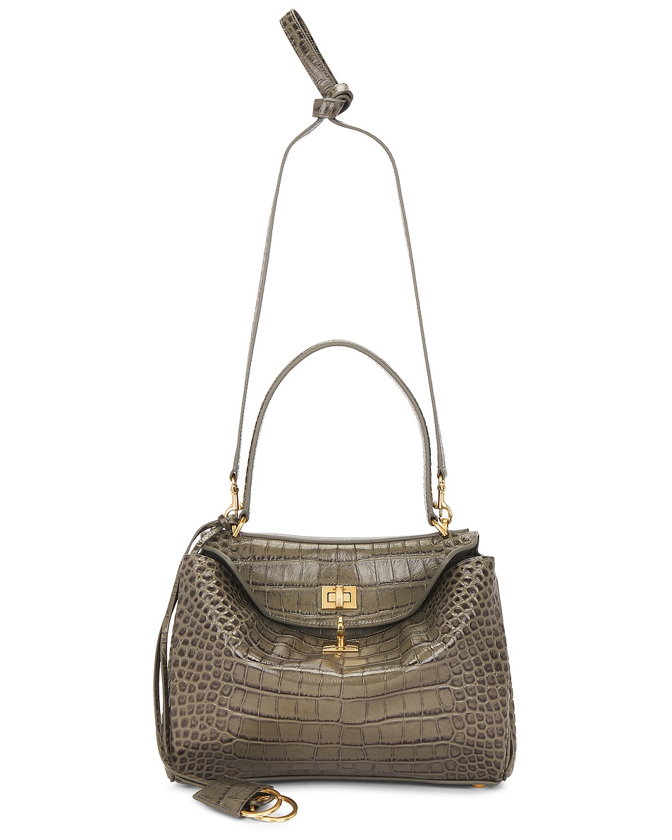 Image 1 of Balenciaga Rodeo Small Croc Embossed Top Handle Bag in Army Green