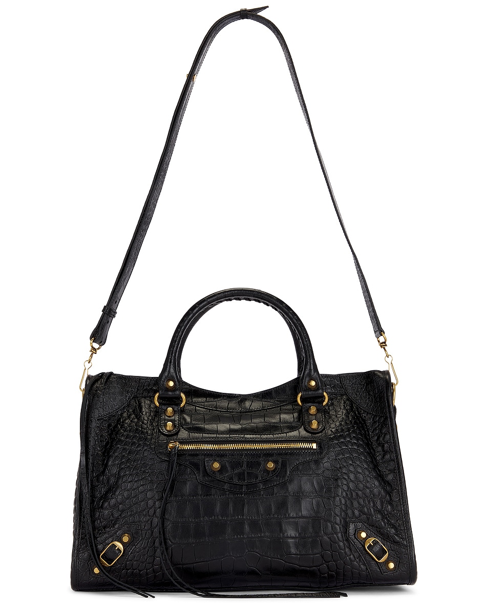 Image 1 of Balenciaga Le City Medium Croc Embossed Bag in Black