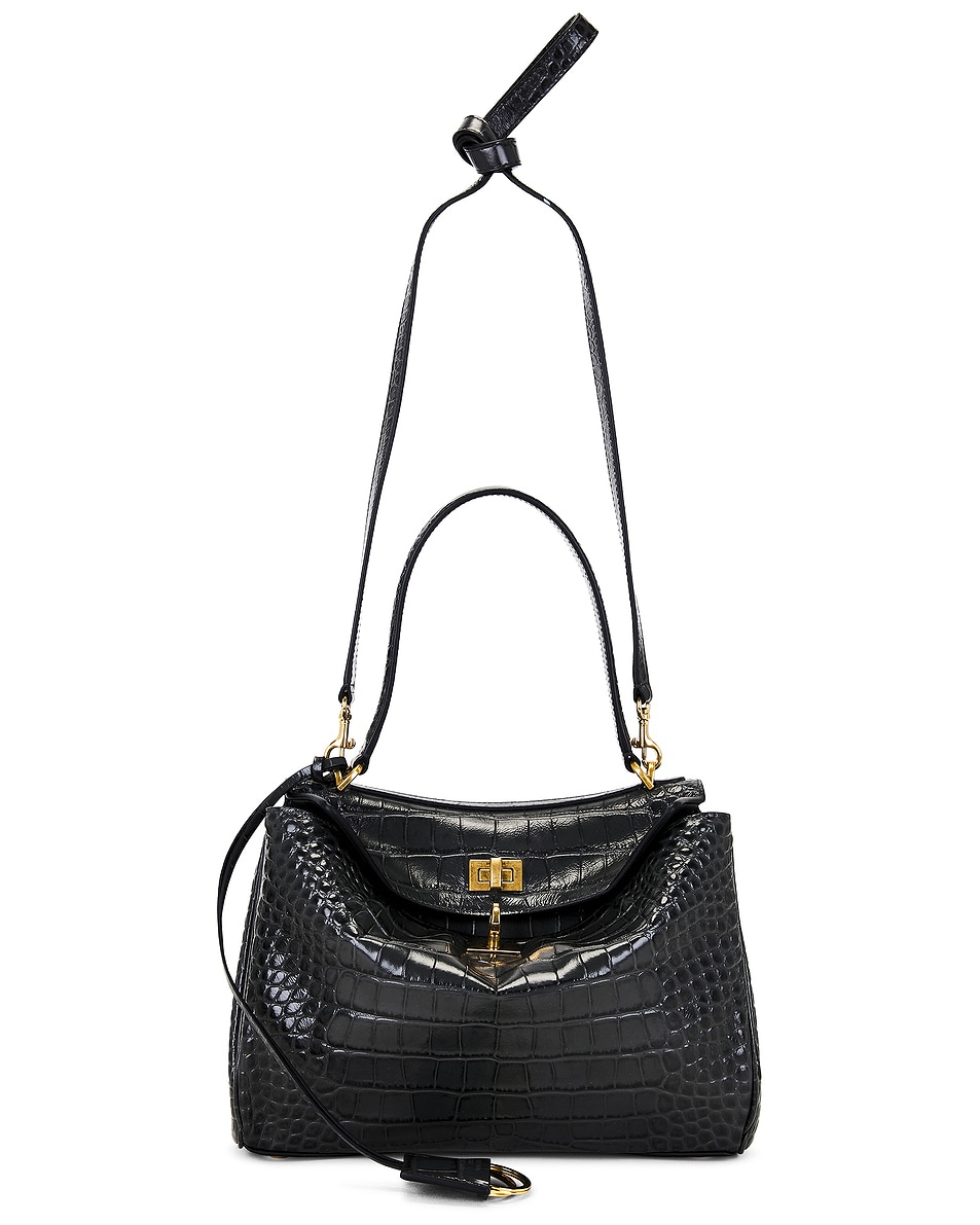 Image 1 of Balenciaga Rodeo Small Croc Embossed Top Handle Bag in Volcanic Rock