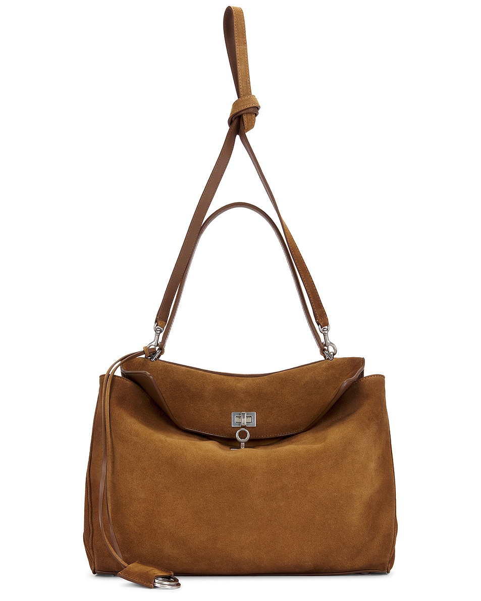 Image 1 of Balenciaga Rodeo Medium Suede Top Handle Bag in Camel