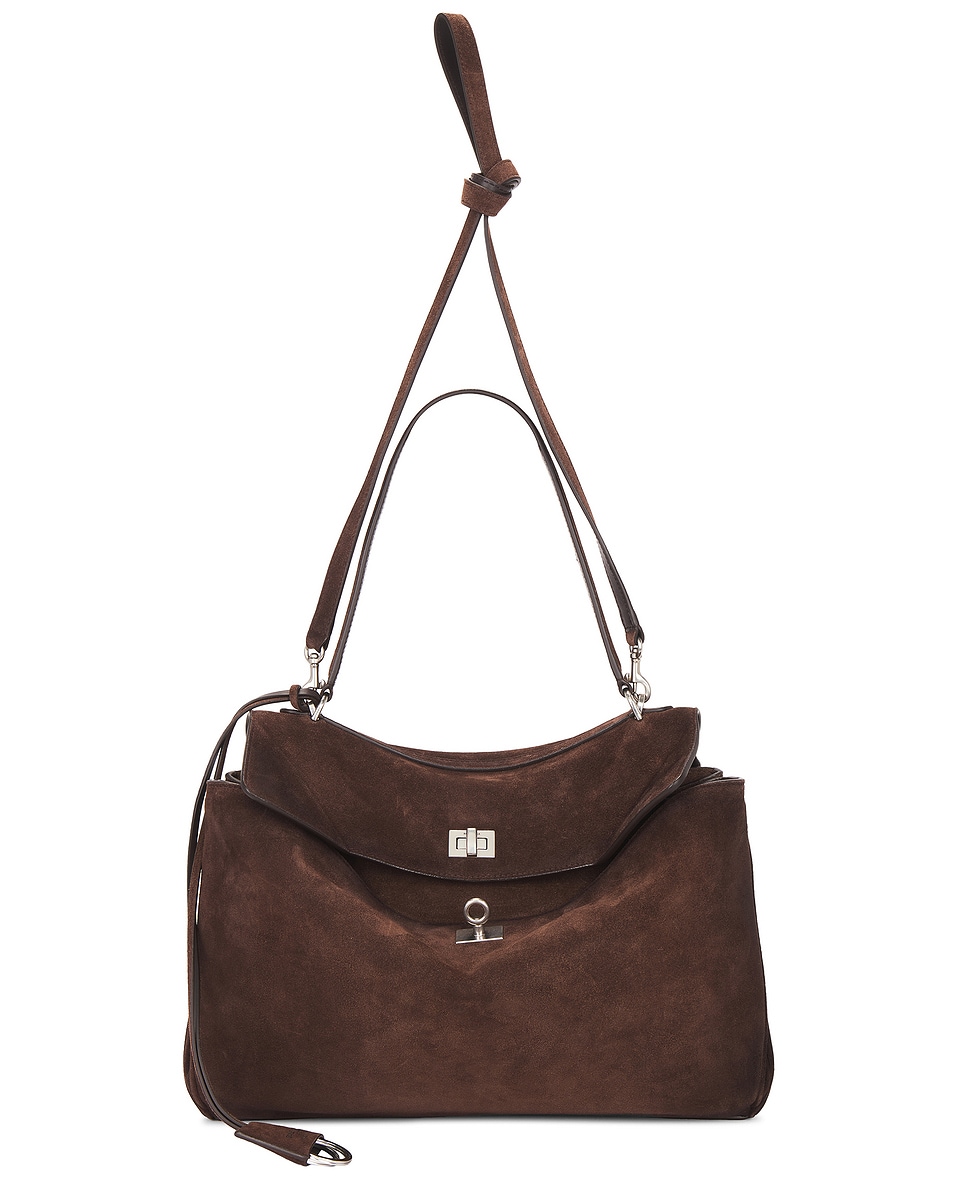 Image 1 of Balenciaga Rodeo Medium Suede Top Handle Bag in Light Espresso