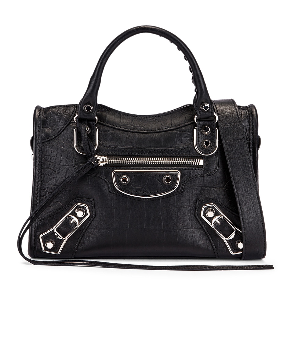 Balenciaga Mini Embossed Croc City Bag in Black | FWRD